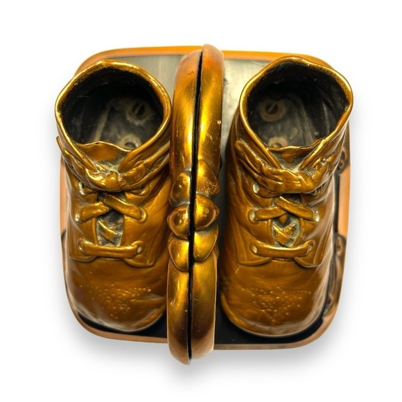 Antique VTG Bronze Copper Baby Shoe Bootie Keepsake Bookends Nursery Decor Heavy - Picture 10 of 16